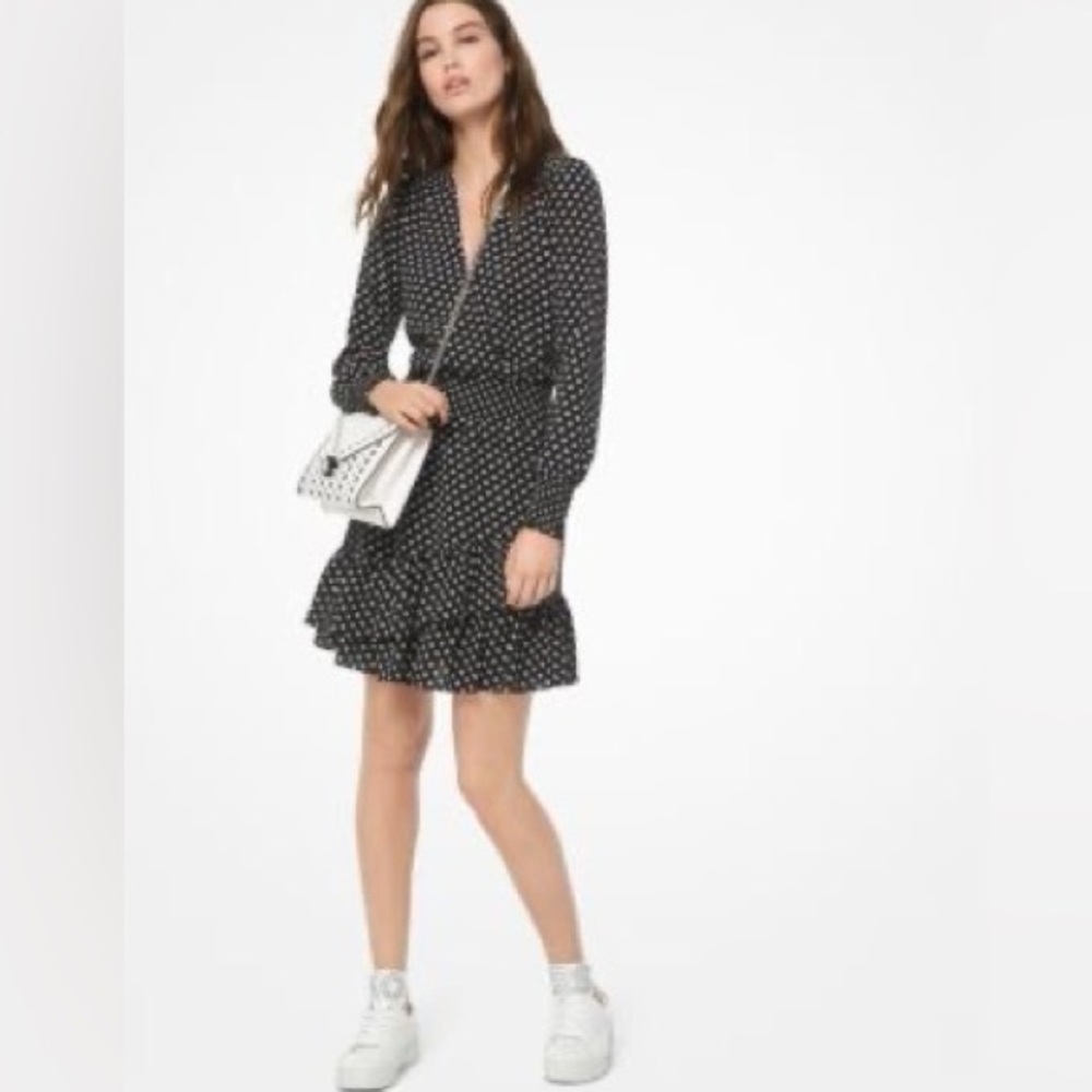 Michael Kors Dot Crepe Ruffled Dress